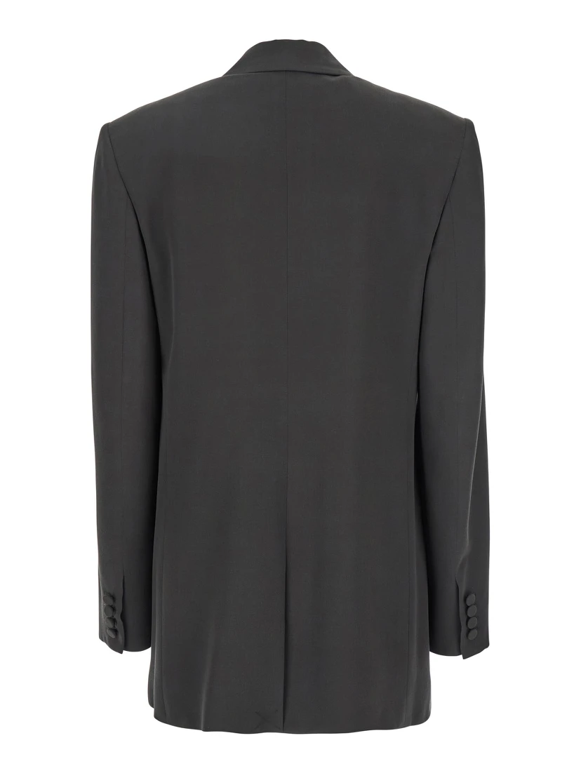 Grey Single-Breasted Jacket with Peak Revers in SIlk Woman