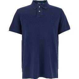 Blue Polo Shirt with Large Pony Detail on the Front in Cotton Piquet Man