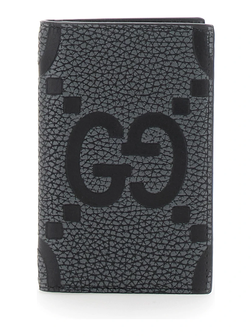 Jumbo Grey Card Holder with Maxi Double G Logo on the Front in Grained Leather Man