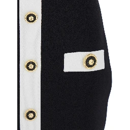 Black Dress with Square Neckline and Decorative Buttons in Viscose Blend Women