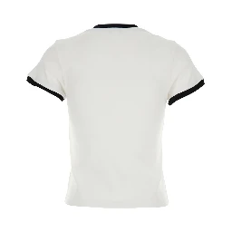 White Crewneck T-Shirt with Logo Embroidery on the Front and Contrasting Details in Cotton Woman