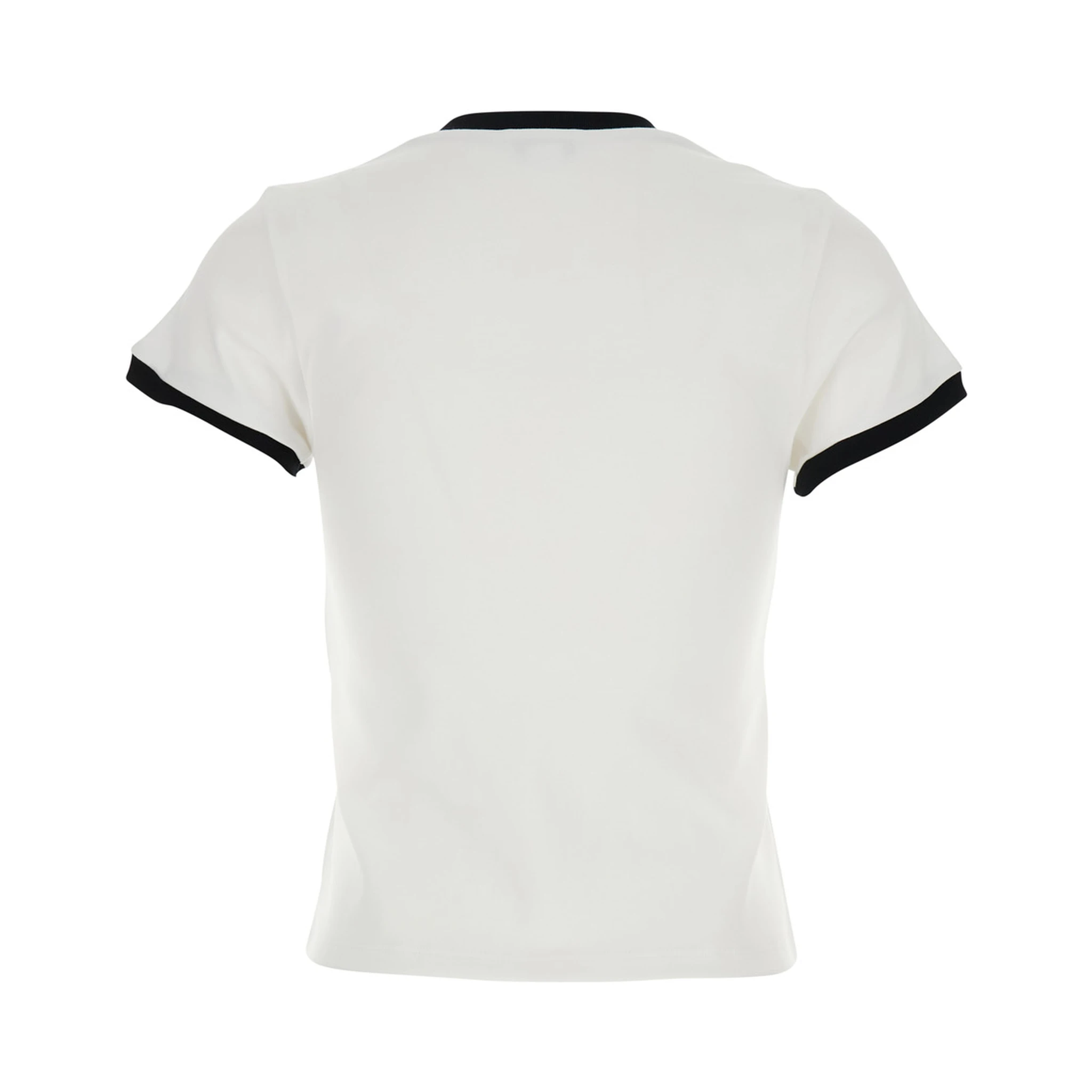 White Crewneck T-Shirt with Logo Embroidery on the Front and Contrasting Details in Cotton Woman