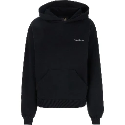 Black Sweatshirt with Logo Lettering and Front Kangaroo Pocket in Cotton Woman