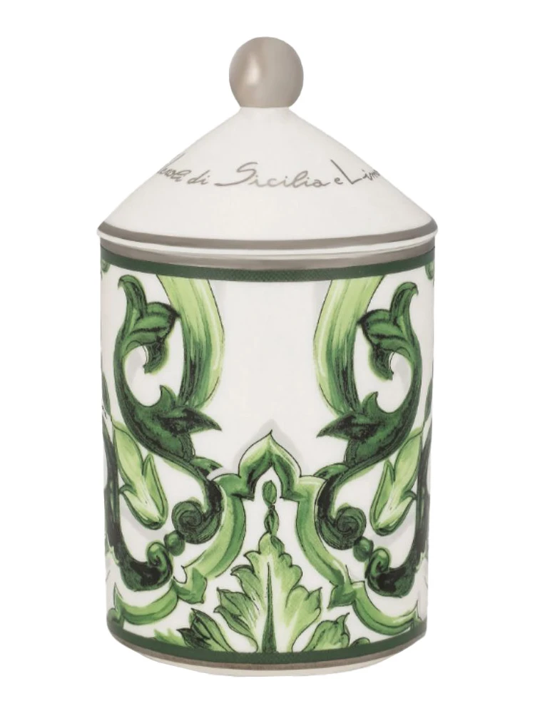 Green Sicilian Neroli and Lemon Scented Candle with Lid and Carretto Print