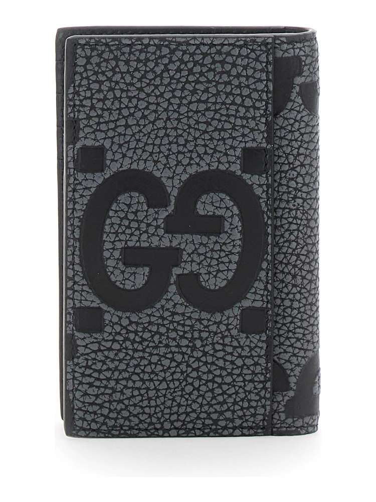 Jumbo Grey Card Holder with Maxi Double G Logo on the Front in Grained Leather Man alternative