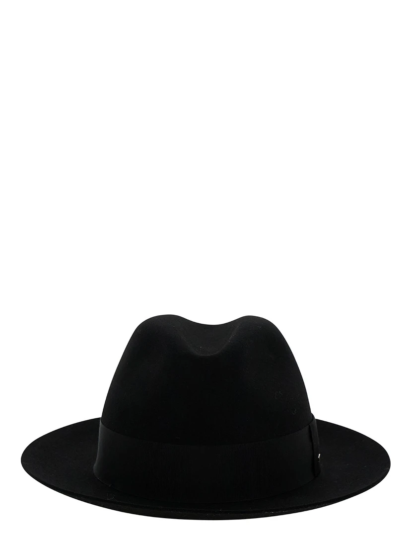 Black Fedora Hat with Grosgrain Band in Wool Felt Woman