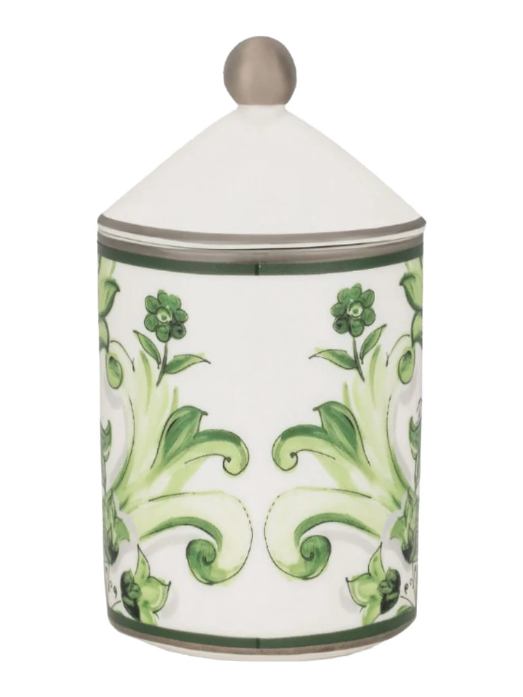 Green Sicilian Neroli and Lemon Scented Candle with Lid and Carretto Print alternative