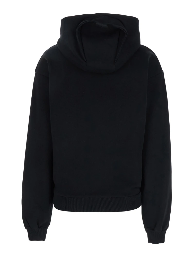 Black Sweatshirt with Logo Lettering and Front Kangaroo Pocket in Cotton Woman alternative