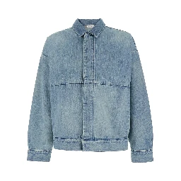 Blue Jacket with Classic Collar and Long Sleeves in Denim Man