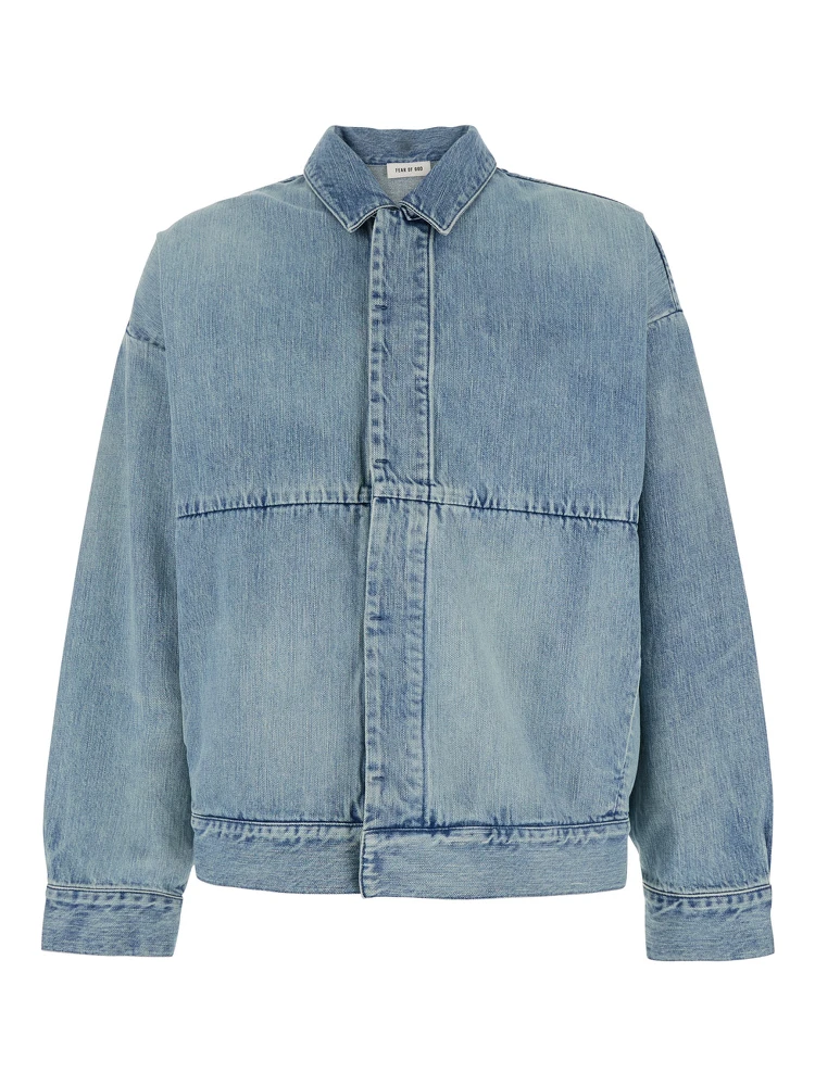 Blue Jacket with Classic Collar and Long Sleeves in Denim Man