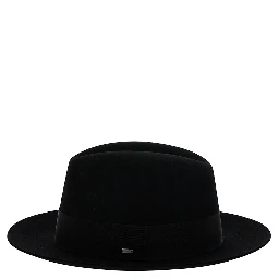 Black Fedora Hat with Grosgrain Band in Wool Felt Woman