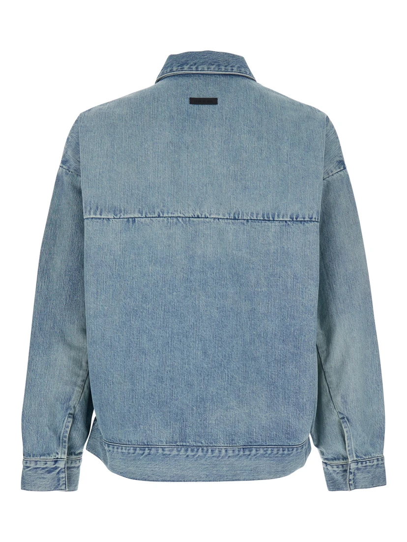 Blue Jacket with Classic Collar and Long Sleeves in Denim Man