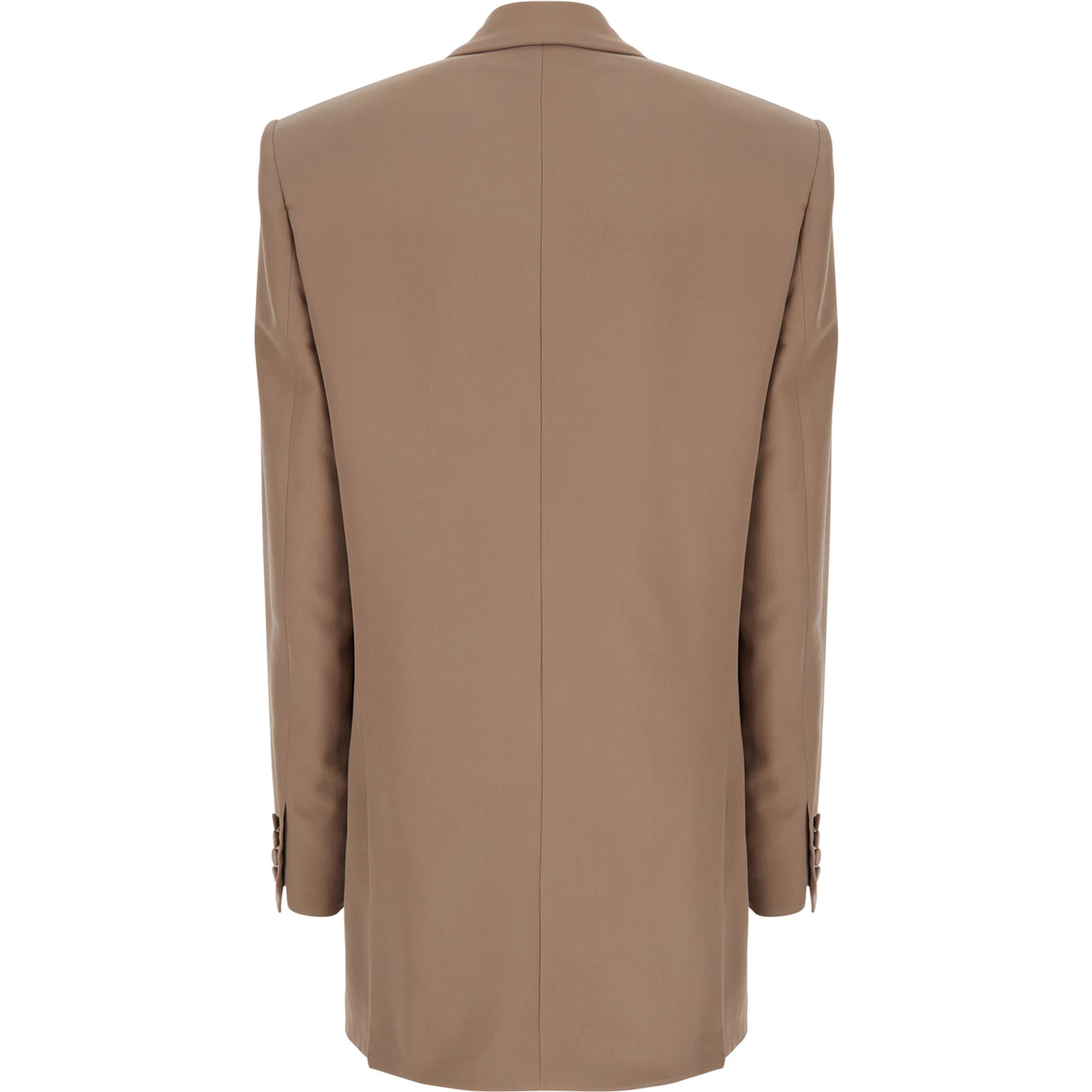 Beige Double Breasted Jacket with Classic Lapels in Silk Woman