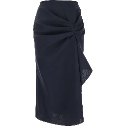Blue Skirt with Asymmetric Design and Front Seam with Pleats in Wool and Mohair Blend Woman
