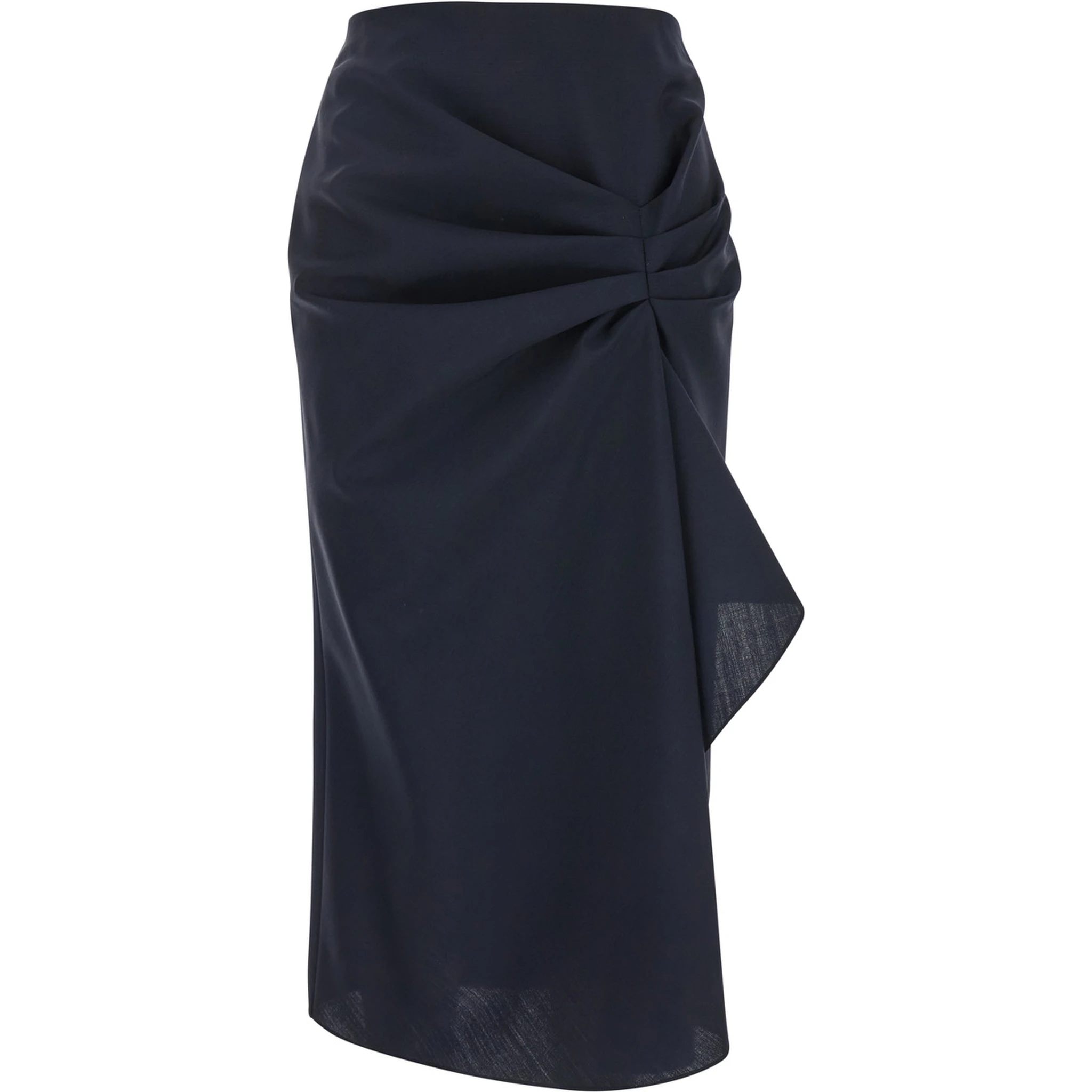 Blue Skirt with Asymmetric Design and Front Seam with Pleats in Wool and Mohair Blend Woman