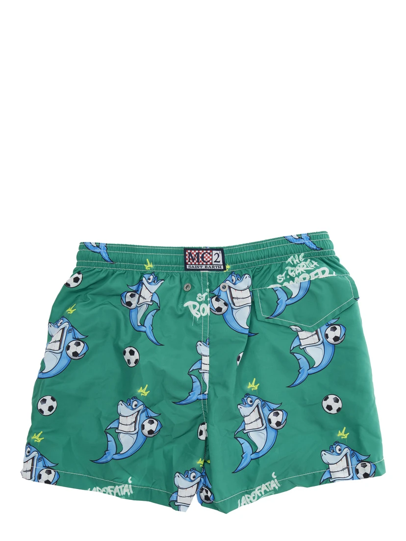 Jean Lighting Green Swim Shorts with Elastic Drawstring Waist and All-Over Print in Tech Fabric Boy