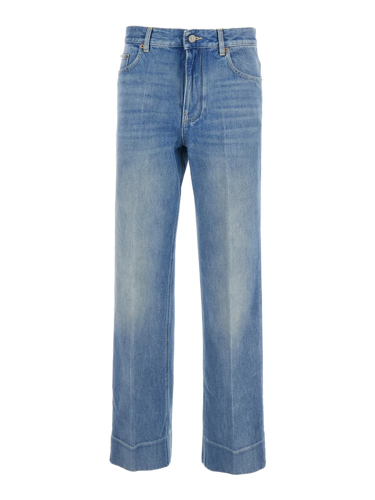 Blue Jeans with Belt Loops and Logo Patch on the Rear in Denim Woman