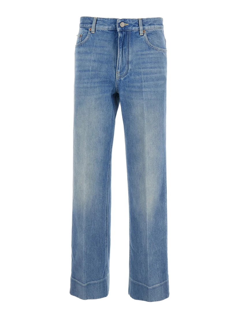 Blue Jeans with Belt Loops and Logo Patch on the Rear in Denim Woman