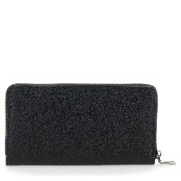 Black Wallet with Logo Plaque on the Front in Grained Leather Man