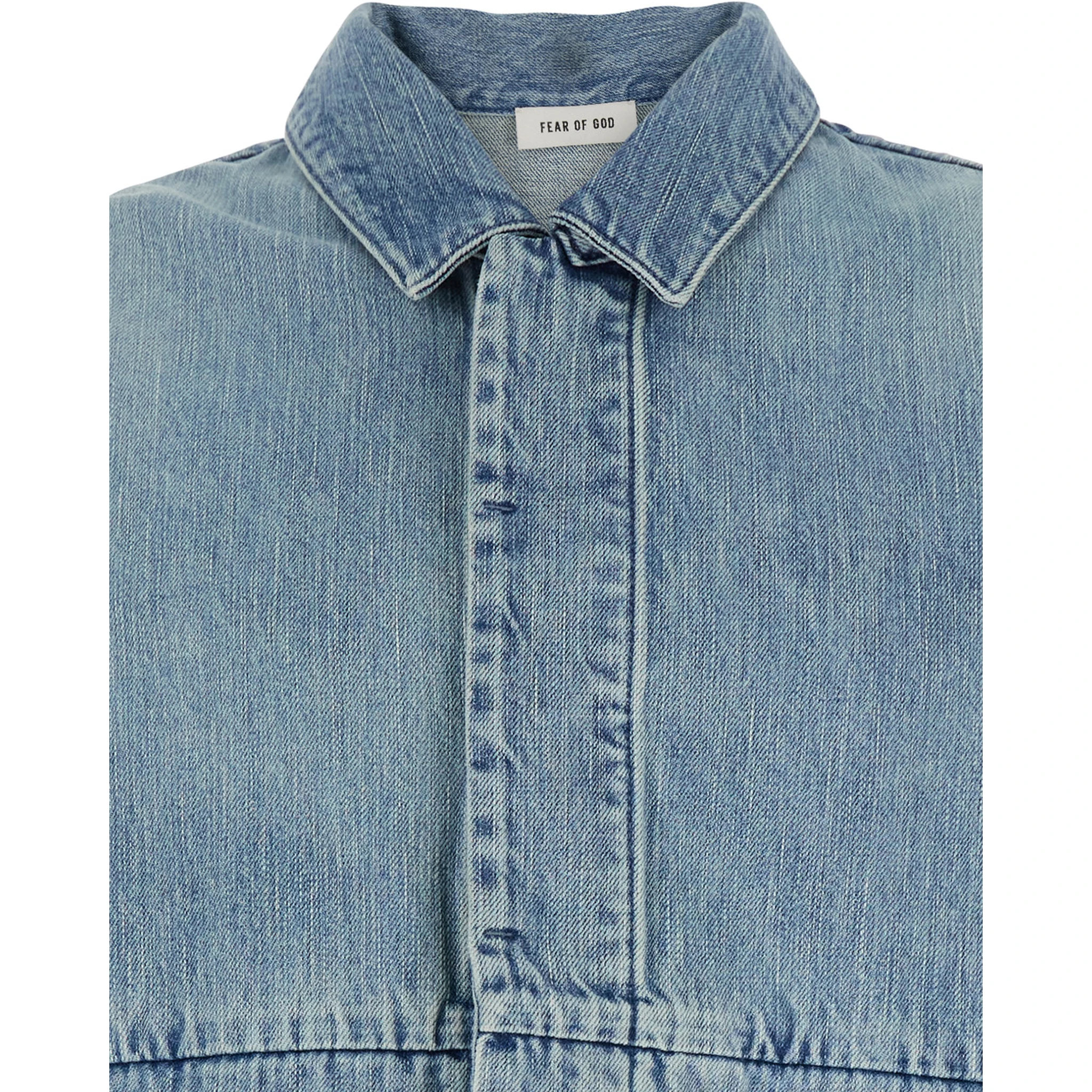 Blue Jacket with Classic Collar and Long Sleeves in Denim Man