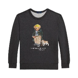 Grey Sweatshirt with Polo Bear Print on the Front in Cotton Boy