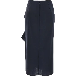 Blue Skirt with Asymmetric Design and Front Seam with Pleats in Wool and Mohair Blend Woman