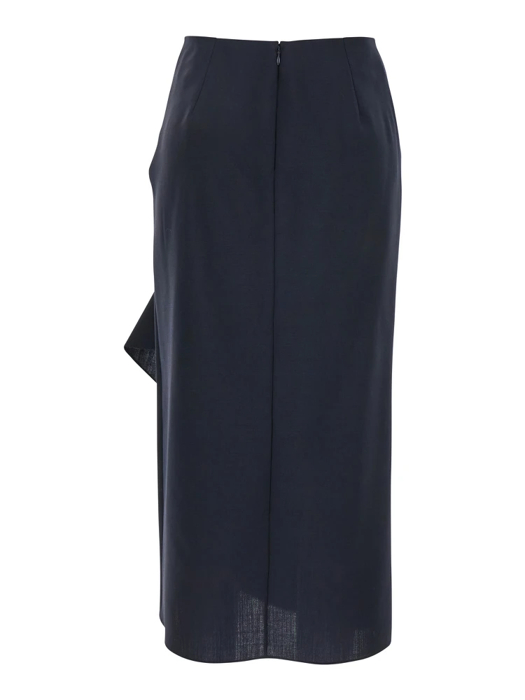 Blue Skirt with Asymmetric Design and Front Seam with Pleats in Wool and Mohair Blend Woman alternative