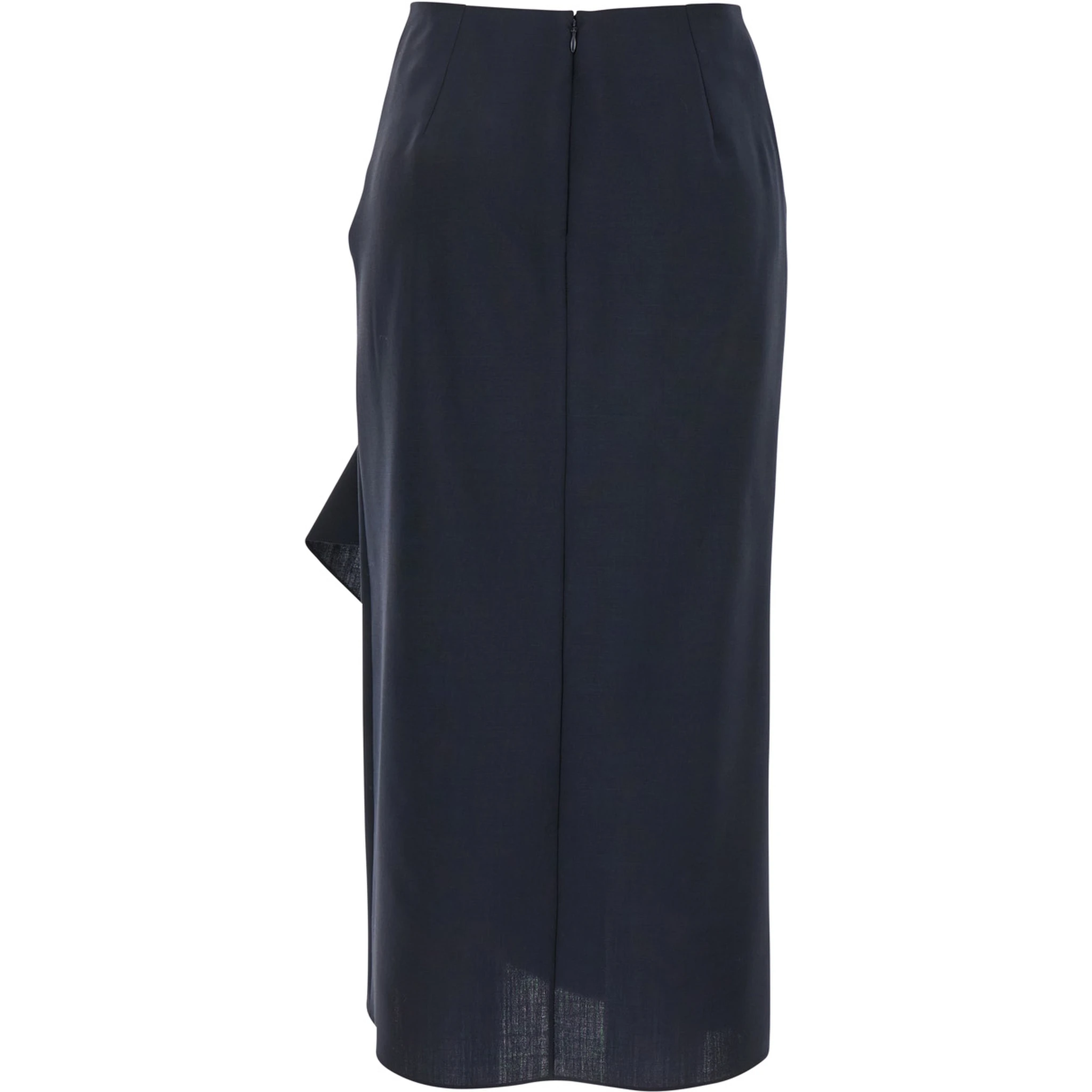 Blue Skirt with Asymmetric Design and Front Seam with Pleats in Wool and Mohair Blend Woman
