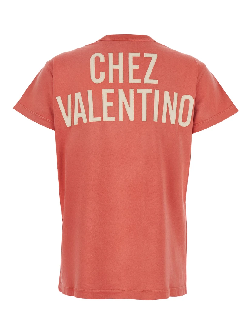 Red Crewneck T-Shirt with Maxi Logo on Front and Rear in Cotton Jersey Woman