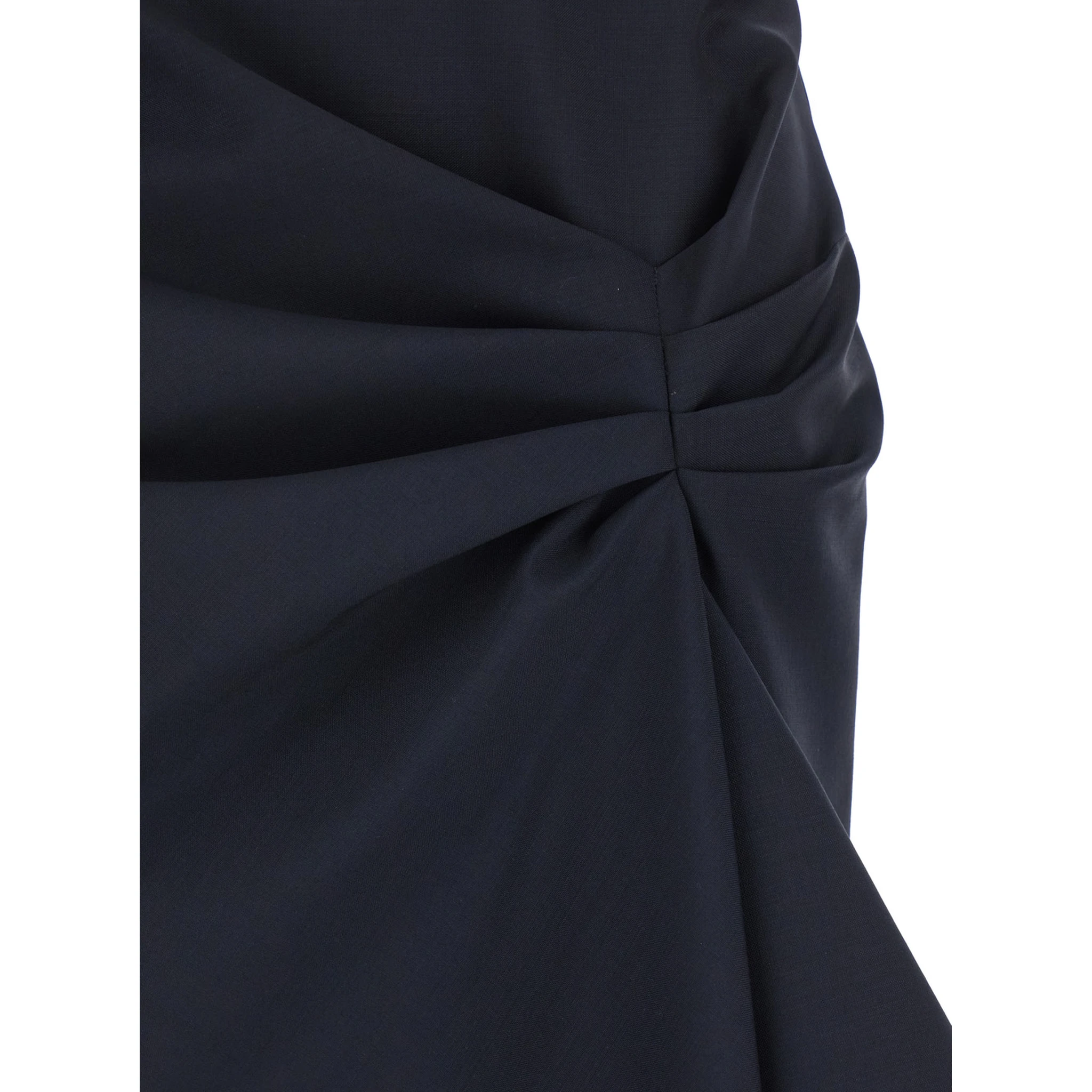 Blue Skirt with Asymmetric Design and Front Seam with Pleats in Wool and Mohair Blend Woman