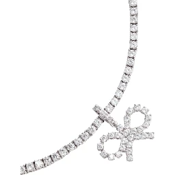 Metallic Tennis Necklace with Bow Charm and Crystal Embellishments in Brass Woman