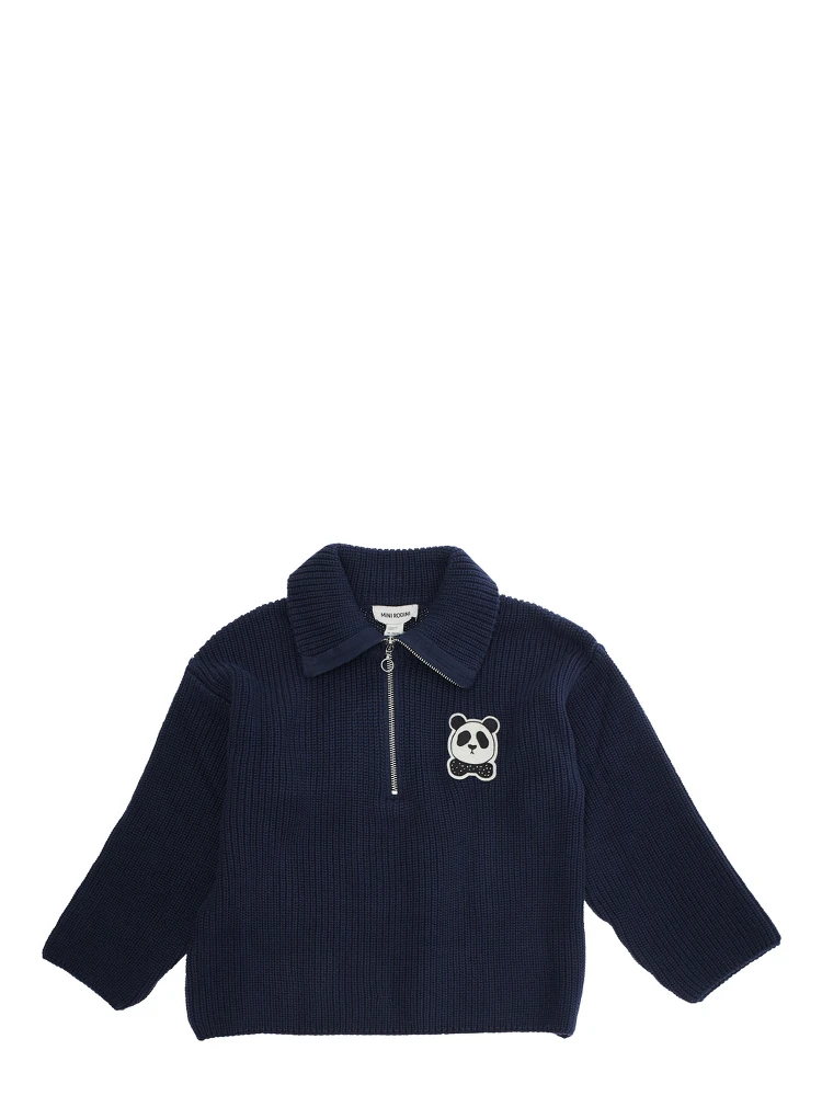 Blue Sweater with Classic Collar and Panda Patch on the Front in Cotton Boy