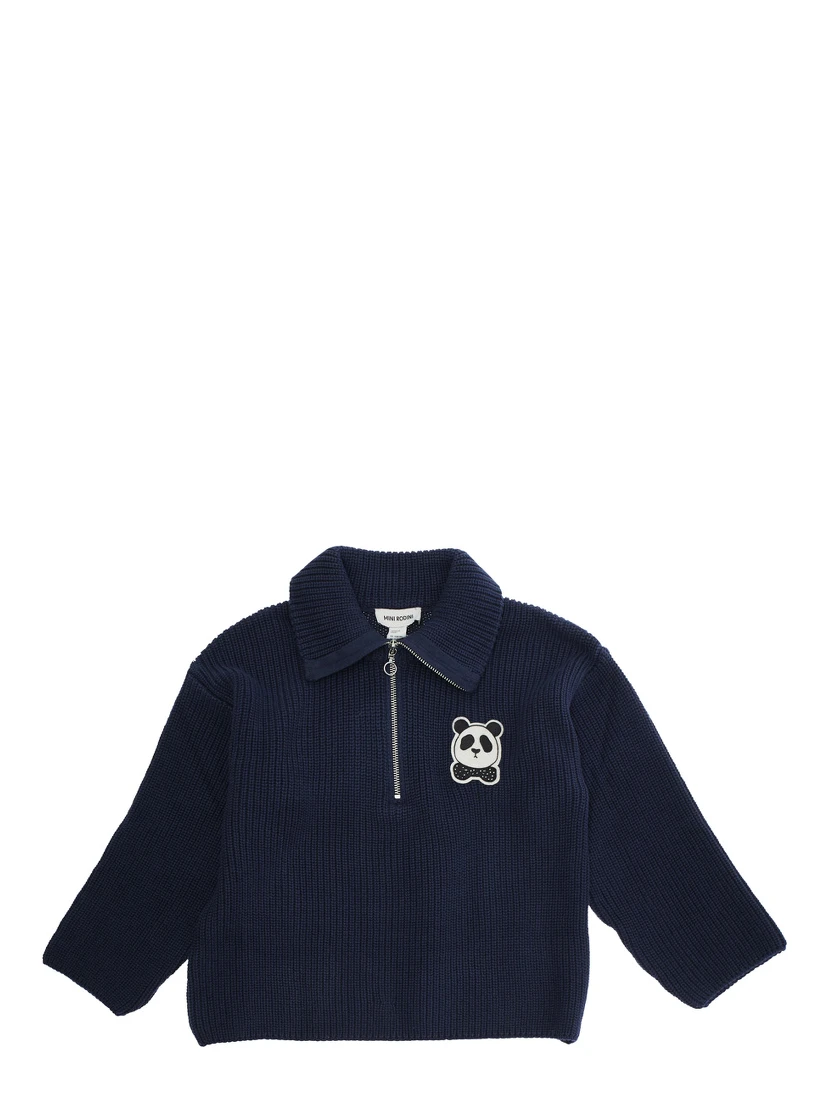 Blue Sweater with Classic Collar and Panda Patch on the Front in Cotton Boy
