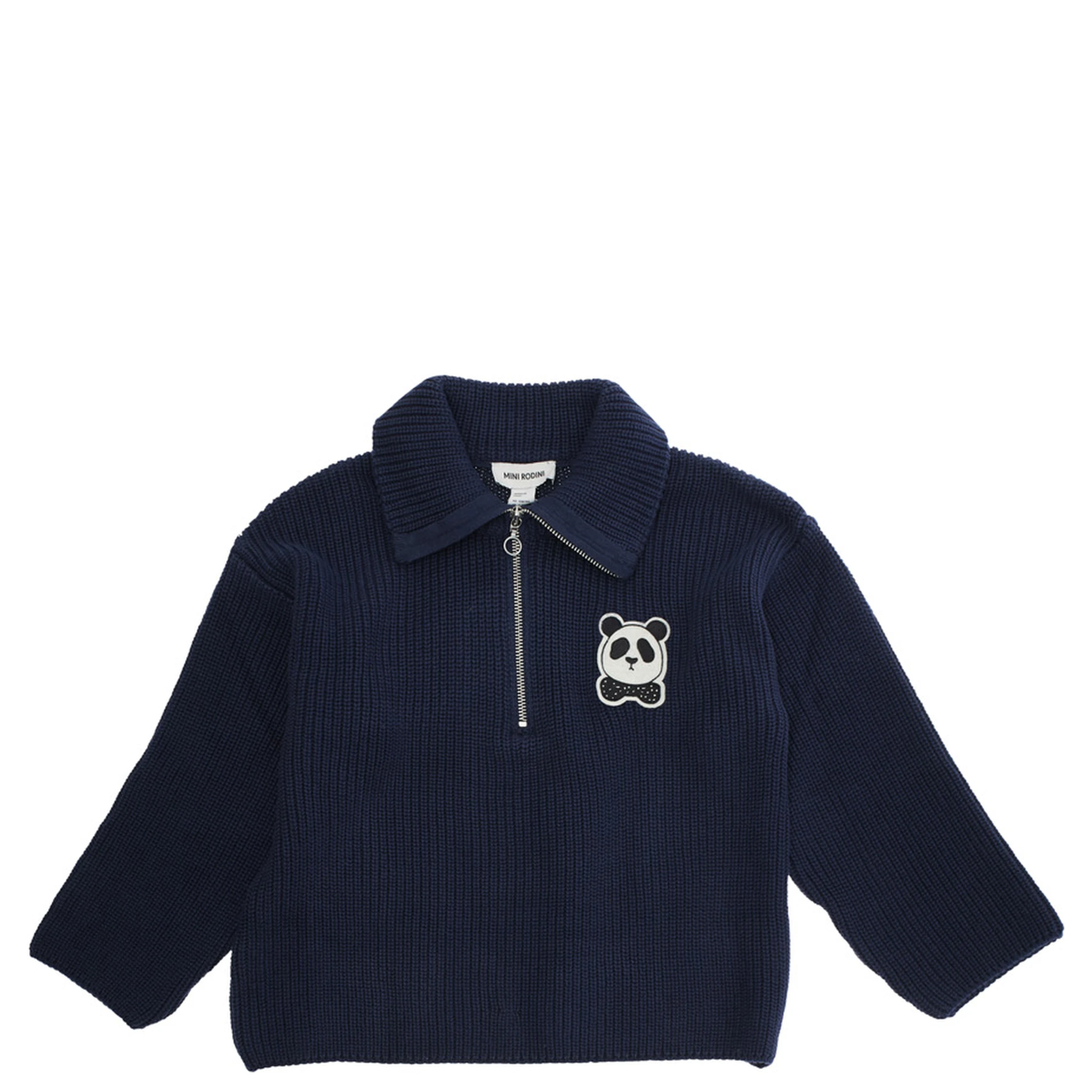 Blue Sweater with Classic Collar and Panda Patch on the Front in Cotton Boy