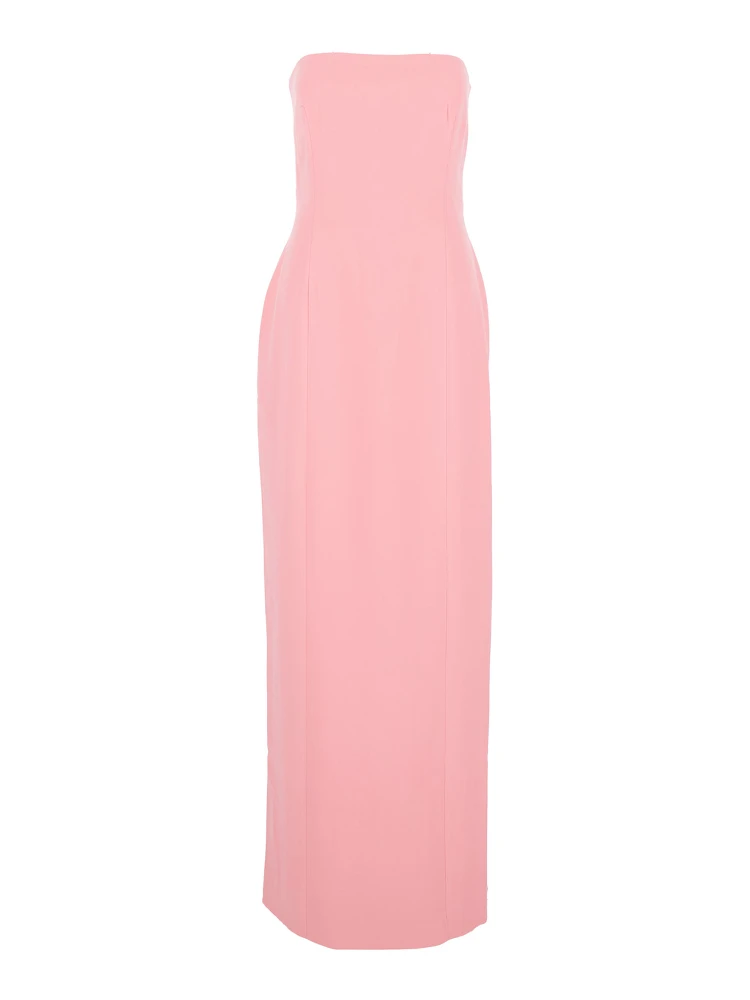 Anderson Pink Long Dress with Bare Shoulder and Back Slit in Twill Woman