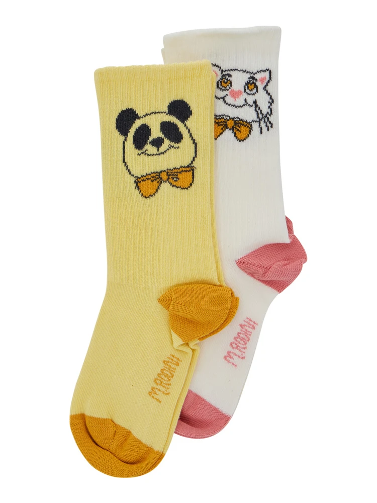 Multicolor Set of Socks with Cat and Panda Embroidery in Cotton Girl alternative