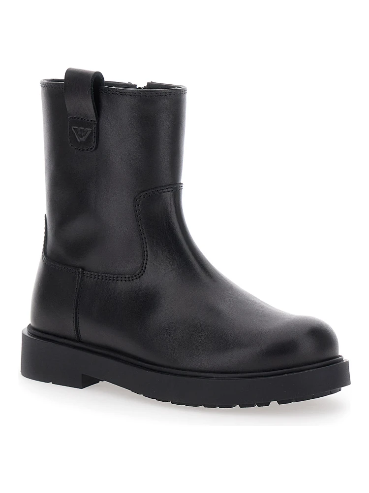 Black Boots with Logo Patch and Side Zip Closure in Leather Boy alternative