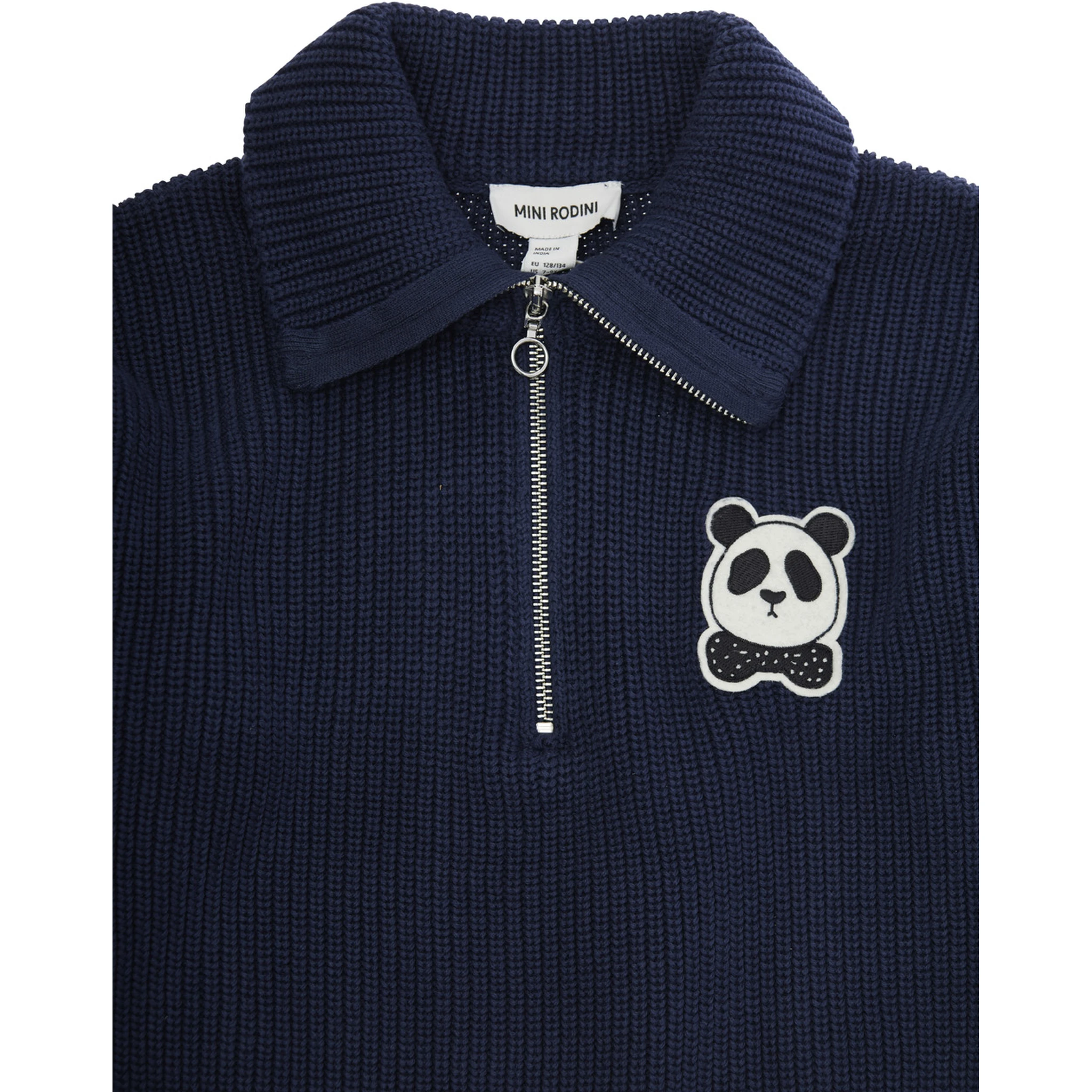 Blue Sweater with Classic Collar and Panda Patch on the Front in Cotton Boy
