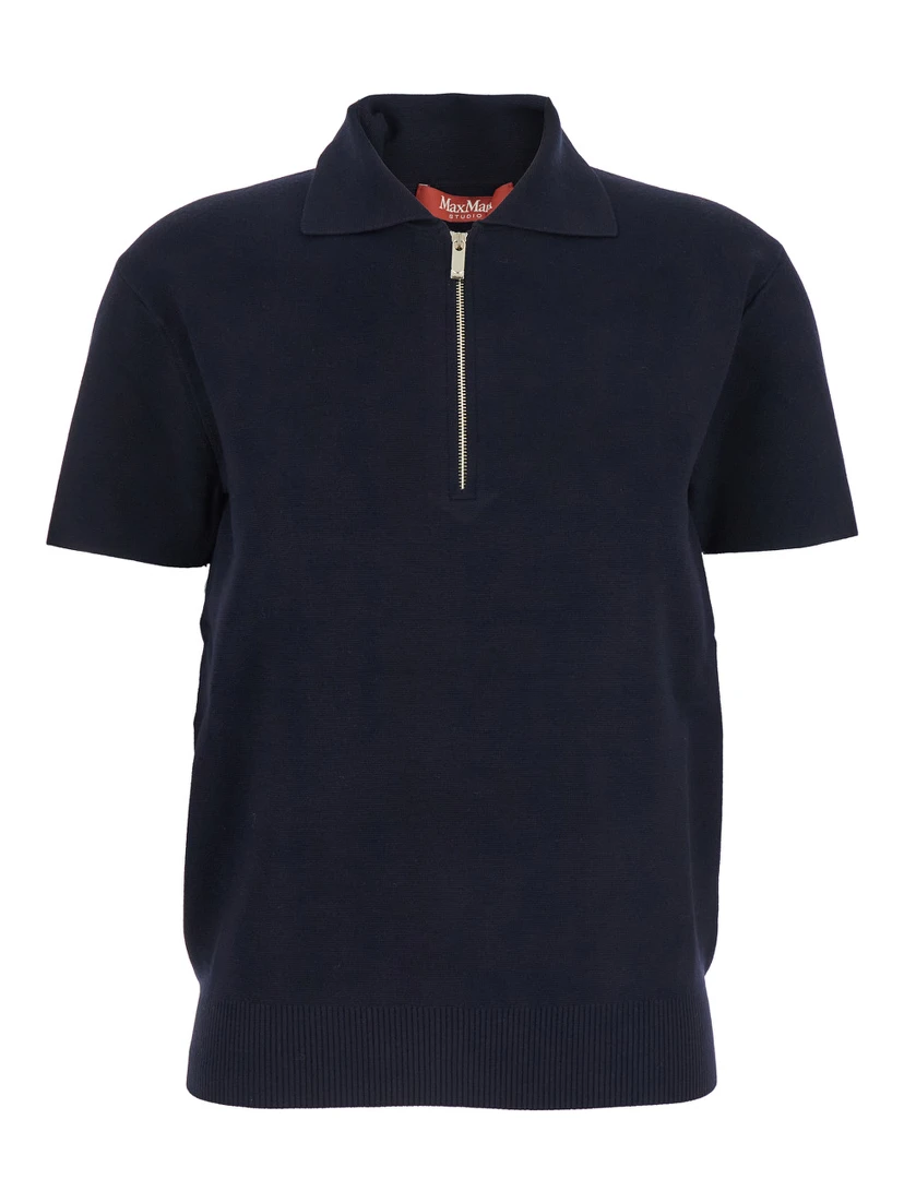 Teti Blue Polo Shirt with Classic Collar and Front Half Zip Closure in Viscose Blend Woman