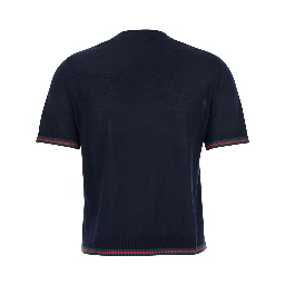 Blue T-Shirt with Web Detail on the Edges in Cashmere and Silk Blend Woman