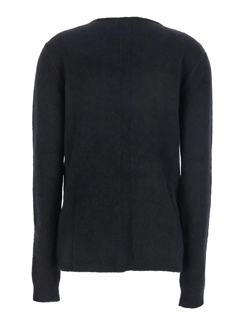 Black Sweater with Distressed Effect and Cut-Out Details on the Front in Alpaca Blend Woman
