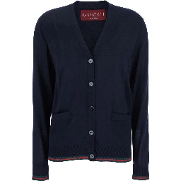 Blue Cardigan with Web Detail on the Edges in Cashmere and Silk Blend Woman
