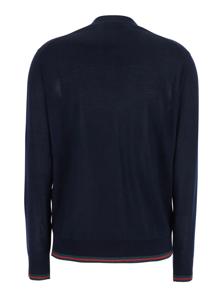 Blue Cardigan with Web Detail on the Edges in Cashmere and Silk Blend Woman alternative