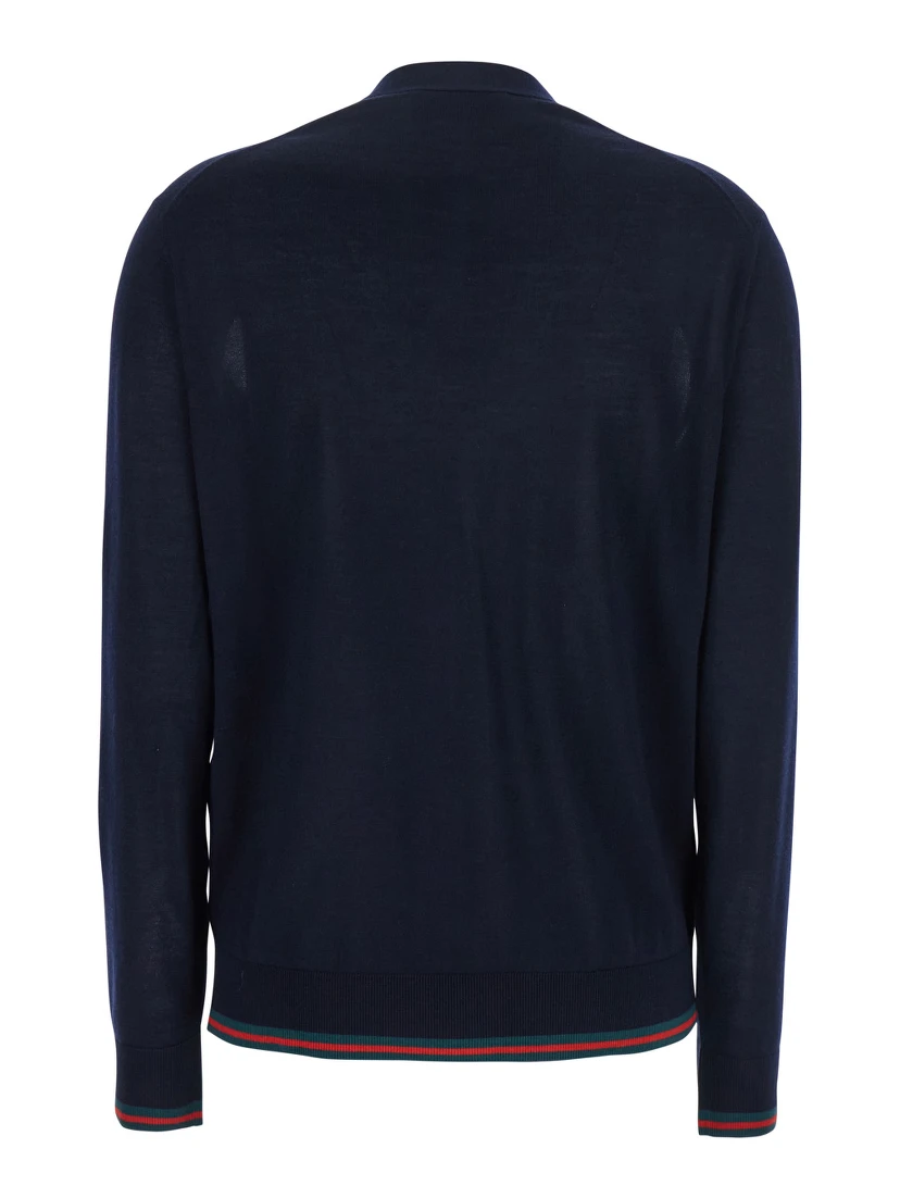 Blue Cardigan with Web Detail on the Edges in Cashmere and Silk Blend Woman