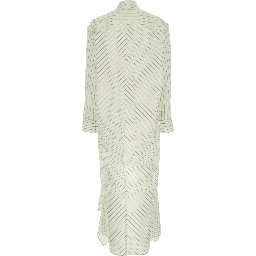 White Dress with Classic Collar and All-Over Striped Motif in Cotton Woman