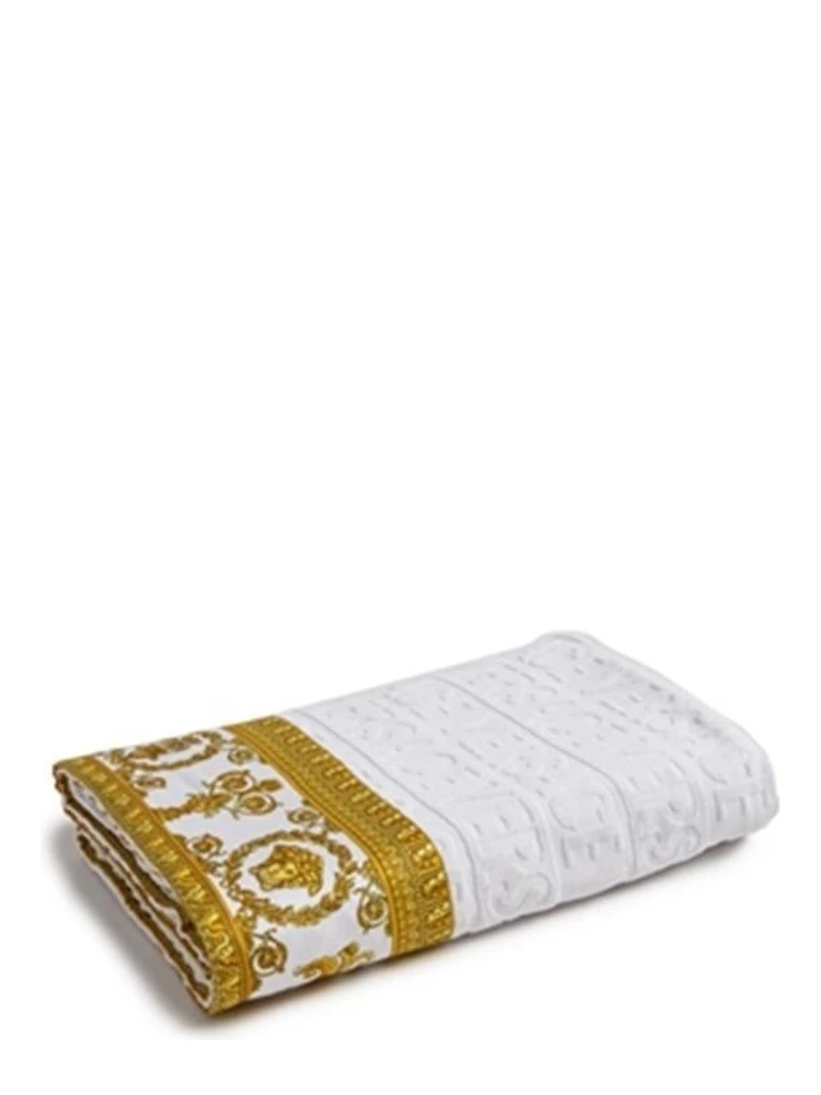 White Towel with Baroque Print Lining in Terry Cotton Home