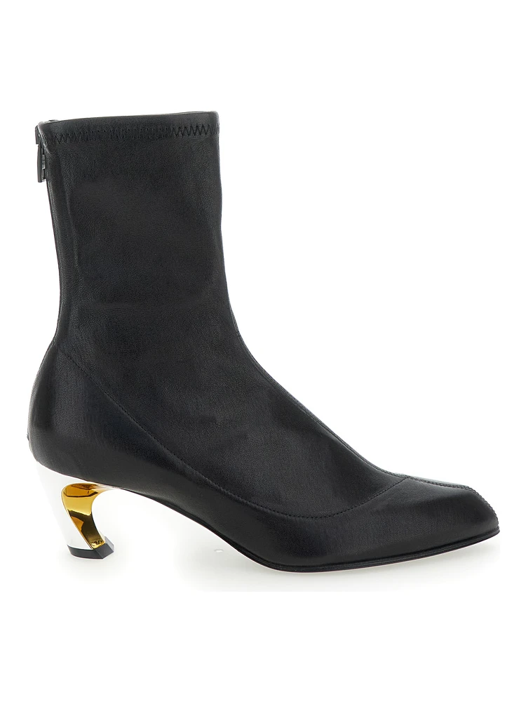 Armadillo Black Ankle Boots with Golden Heel in Smooth Leather Woman