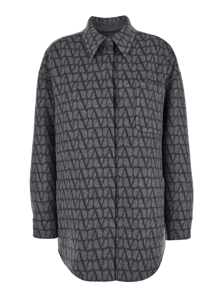 Grey Reversible Shirt with Toile Iconographe Jacquard Pattern in Wool Blend Woman