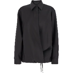 Black Shirt with Hidden Front Closure in Wool Blend Woman