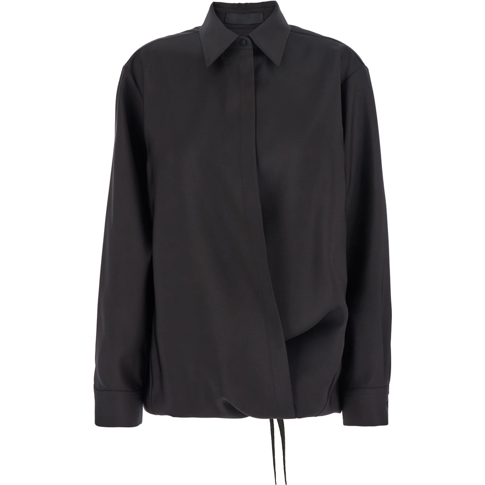 Black Shirt with Hidden Front Closure in Wool Blend Woman